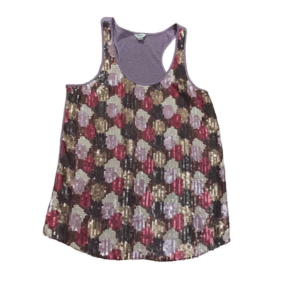 SEQUIN Fossil gold purple silver all-over sequin tank Small y2k vintage retro f…